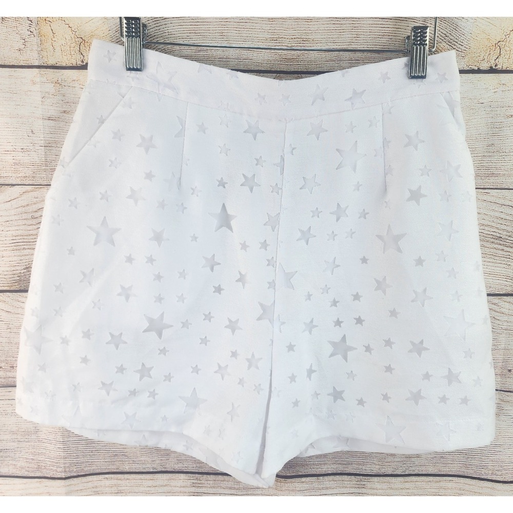 Bebe High Waisted Shorts Women's 8 White Y2K Cut Out Stars Y2K